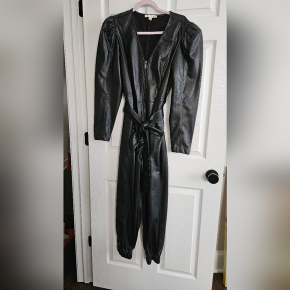 Jackets & Blazers - Women's Black Faux Leather Jumpsuit